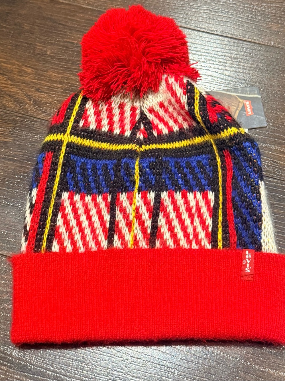 Levi’s Made In Italy Multicolor Patterned Pom Beanie Toque Winter Ski Hat